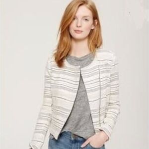 LOFT Women's Black and White Striped Blazer Bomber Jacket - Size 4